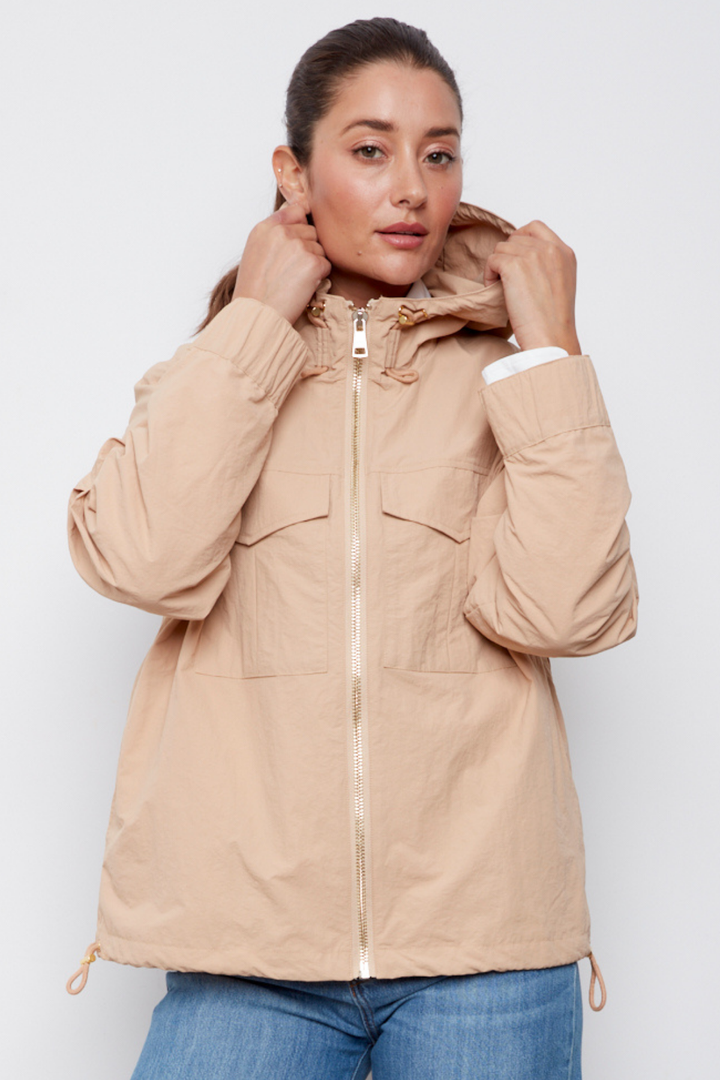 Adroit Atelier Charlie Hooded Zip Front Windbreaker in Honey available at Barbara Katz