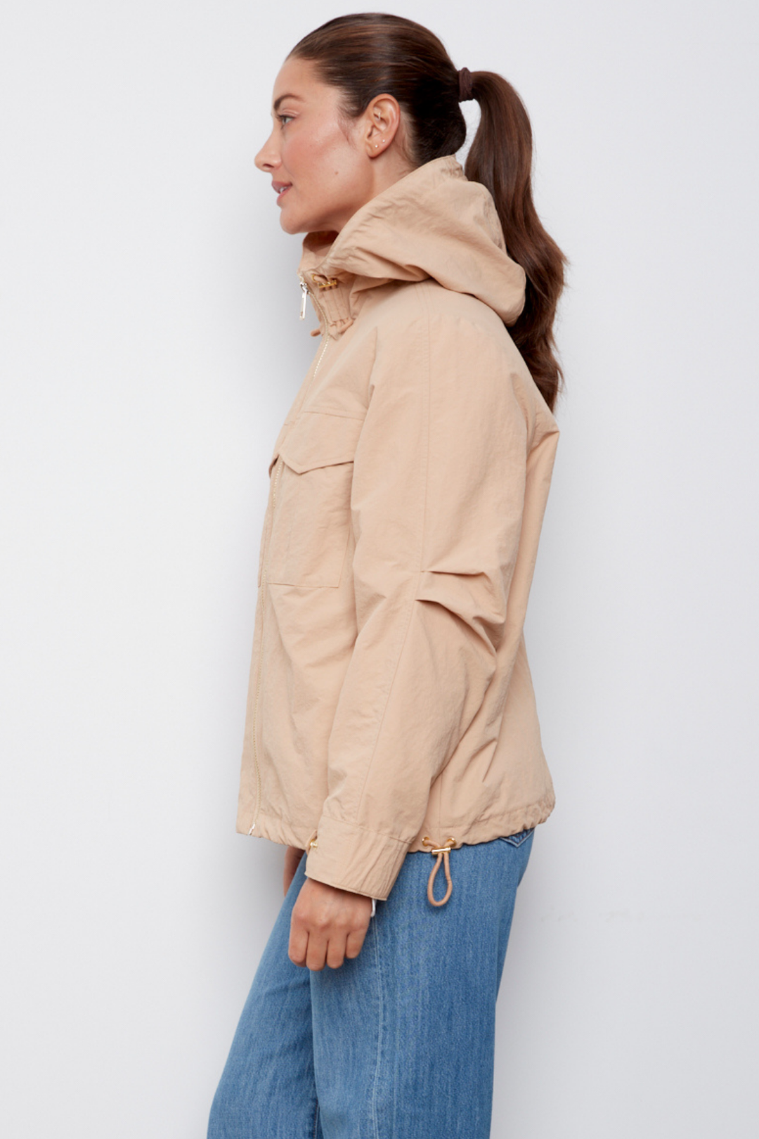 Adroit Atelier Charlie Hooded Zip Front Windbreaker in Honey available at Barbara Katz