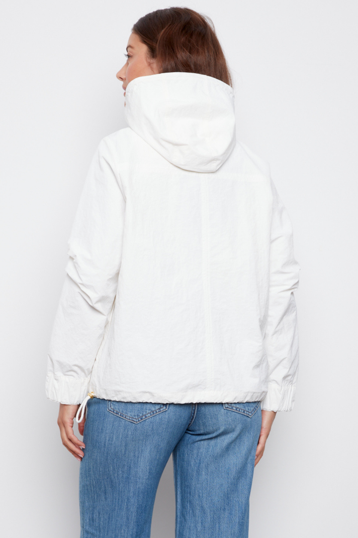 Adroit Atelier Charlie Hooded Zip Front Windbreaker in White available at Barbara Katz
