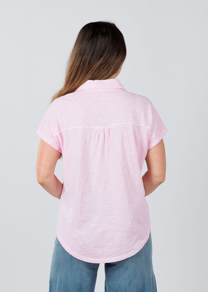 Elliott Lauren Charlotte Button Front Tee With Collar in Petal available at Barbara Katz