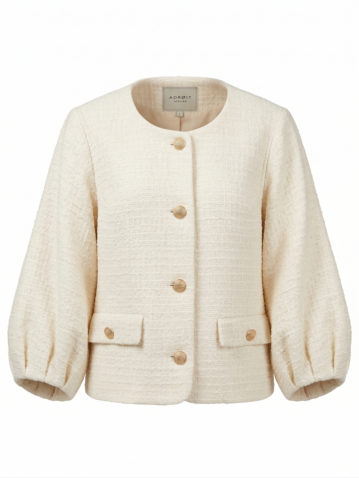 Charlotte Textured Woven Button-Front Jacket - Cream