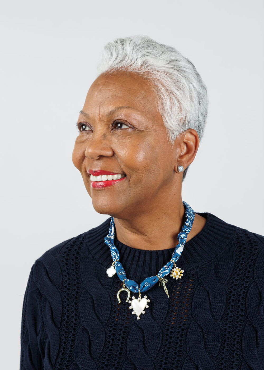 Charm Bandana Scarf Necklace in Dark Blue available at Barbara Katz