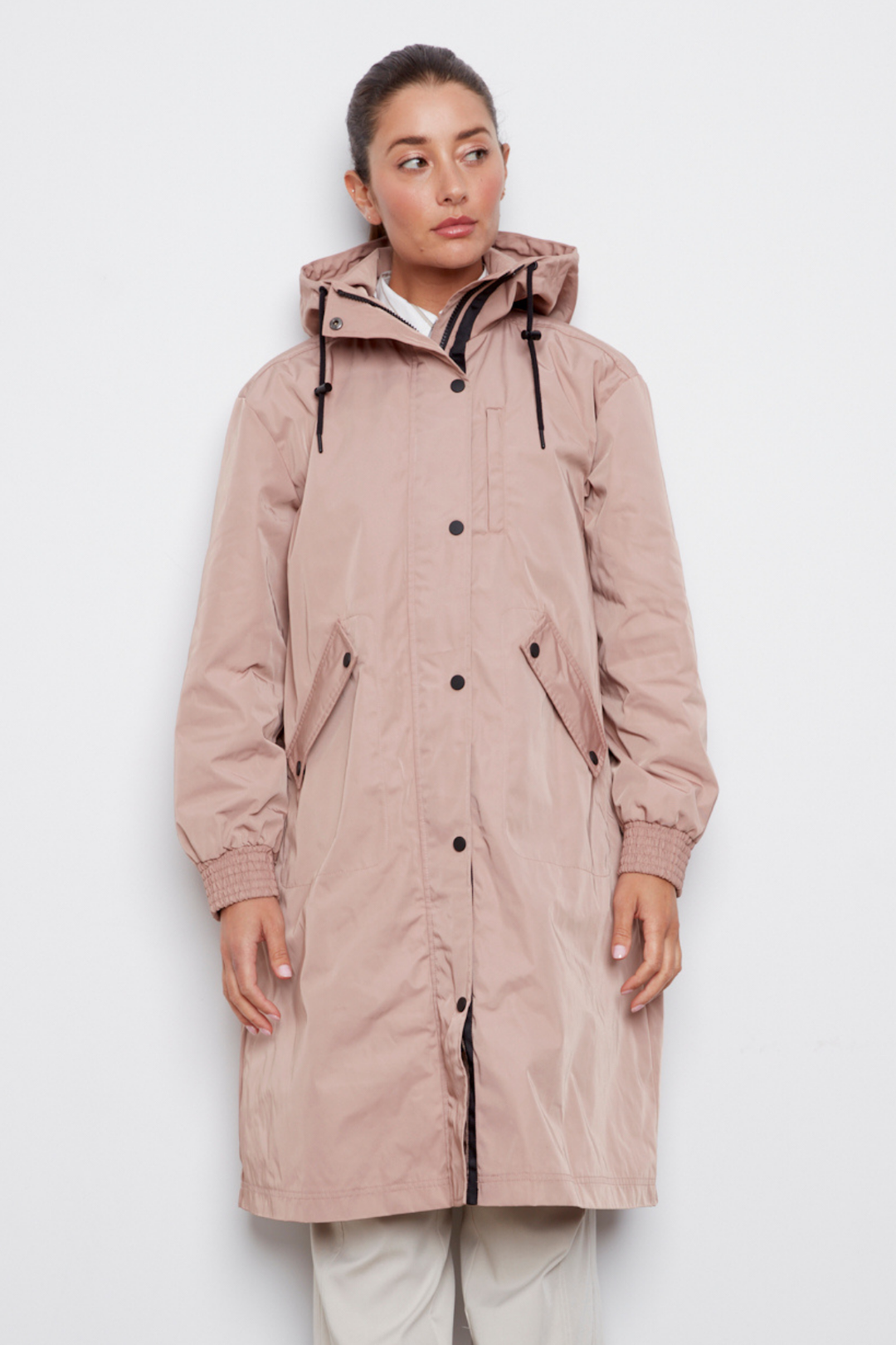 Adroit Atelier Chelsea The City Hooded Raincoat in Dusty Pink available at Barbara Katz