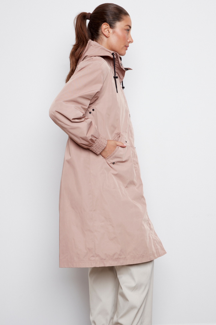 Adroit Atelier Chelsea The City Hooded Raincoat in Dusty Pink available at Barbara Katz