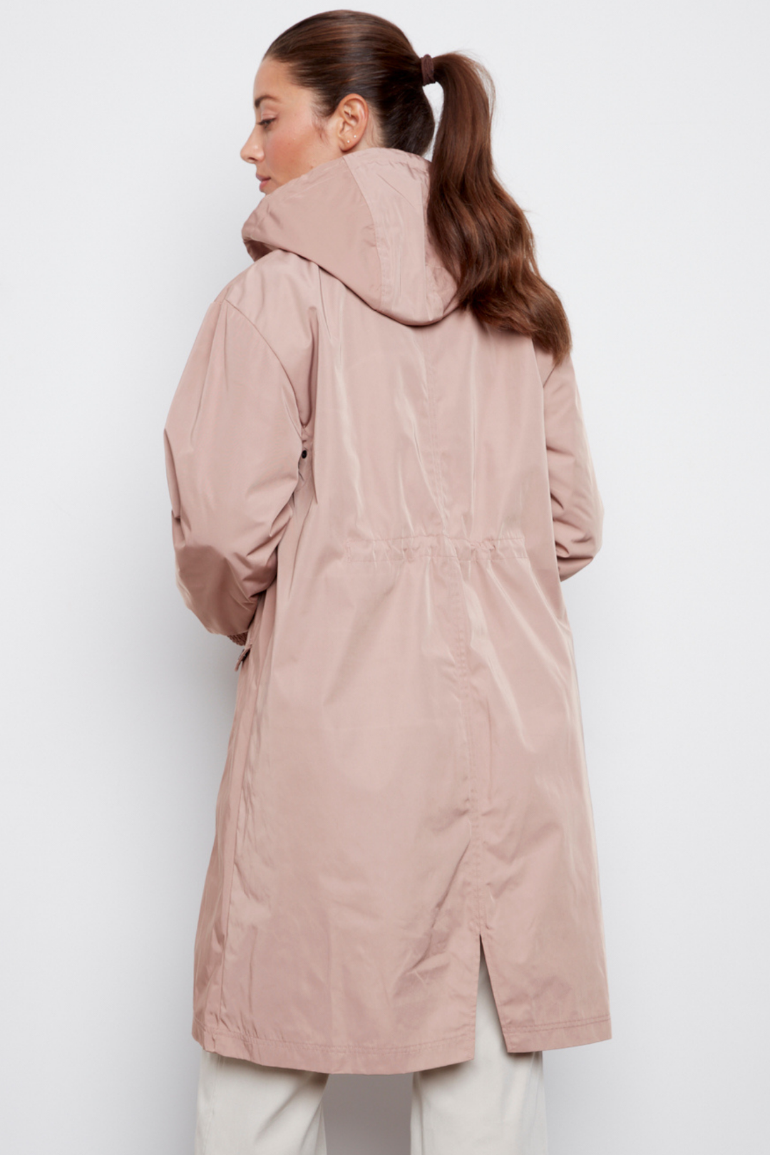 Adroit Atelier Chelsea The City Hooded Raincoat in Dusty Pink available at Barbara Katz