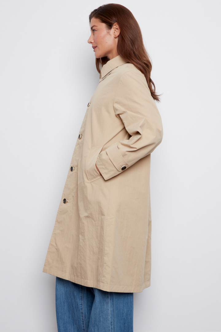 Adroit Atelier Chloe Reversible Loose Fitting Trench Coat in Safari available at Barbara Katz