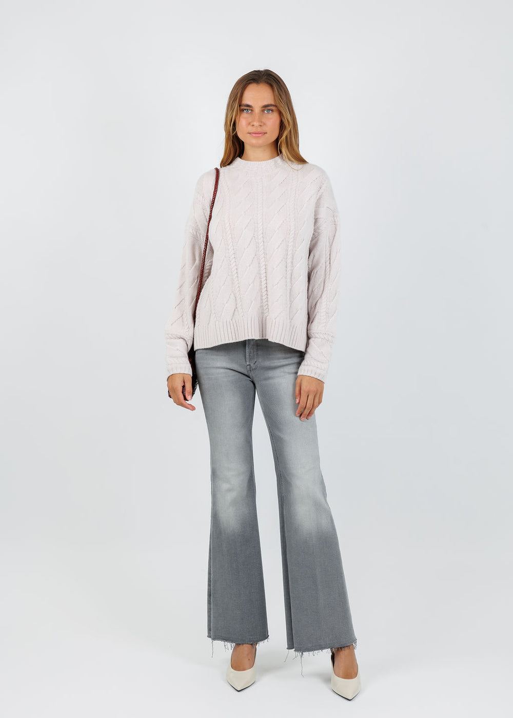 BK Christy Cashmere Cable Mock Neck Sweater in Champagne available at Barbara Katz