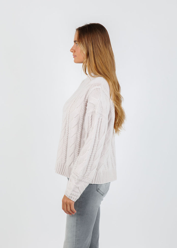 BK Christy Cashmere Cable Mock Neck Sweater in Champagne available at Barbara Katz