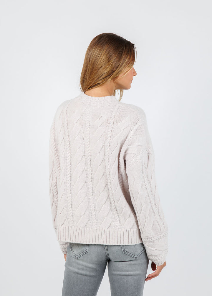 BK Christy Cashmere Cable Mock Neck Sweater in Champagne available at Barbara Katz