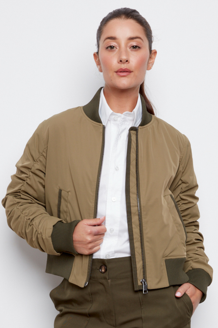 Adroit Atelier Cierra Bomber Jacket With Shirring Detail in Pistachio available at Barbara Katz