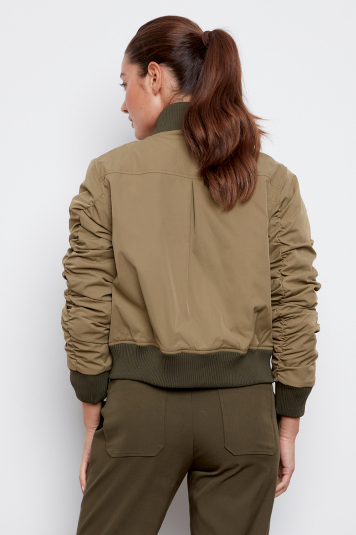 Adroit Atelier Cierra Bomber Jacket With Shirring Detail in Pistachio available at Barbara Katz
