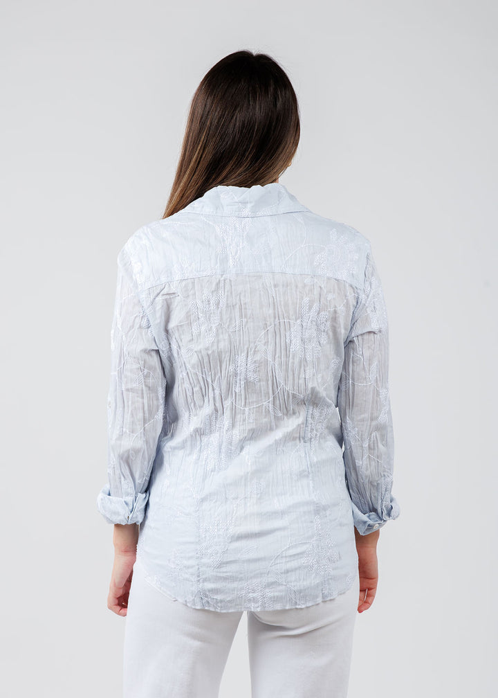 Cino Martinique Embroidered Shirt in Light Chambray available at Barbara Katz