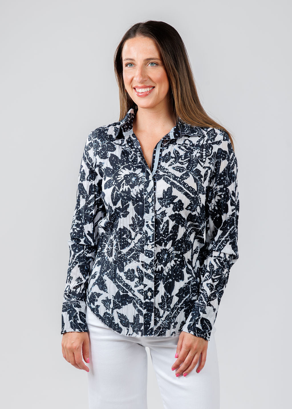 Cino Shibori Tropical Shirt in Indigo available at Barbara Katz