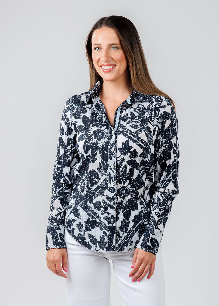 Cino Shibori Tropical Shirt in Indigo available at Barbara Katz