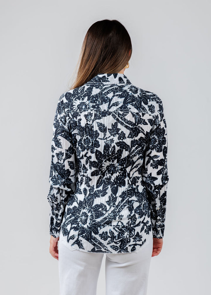 Cino Shibori Tropical Shirt in Indigo available at Barbara Katz
