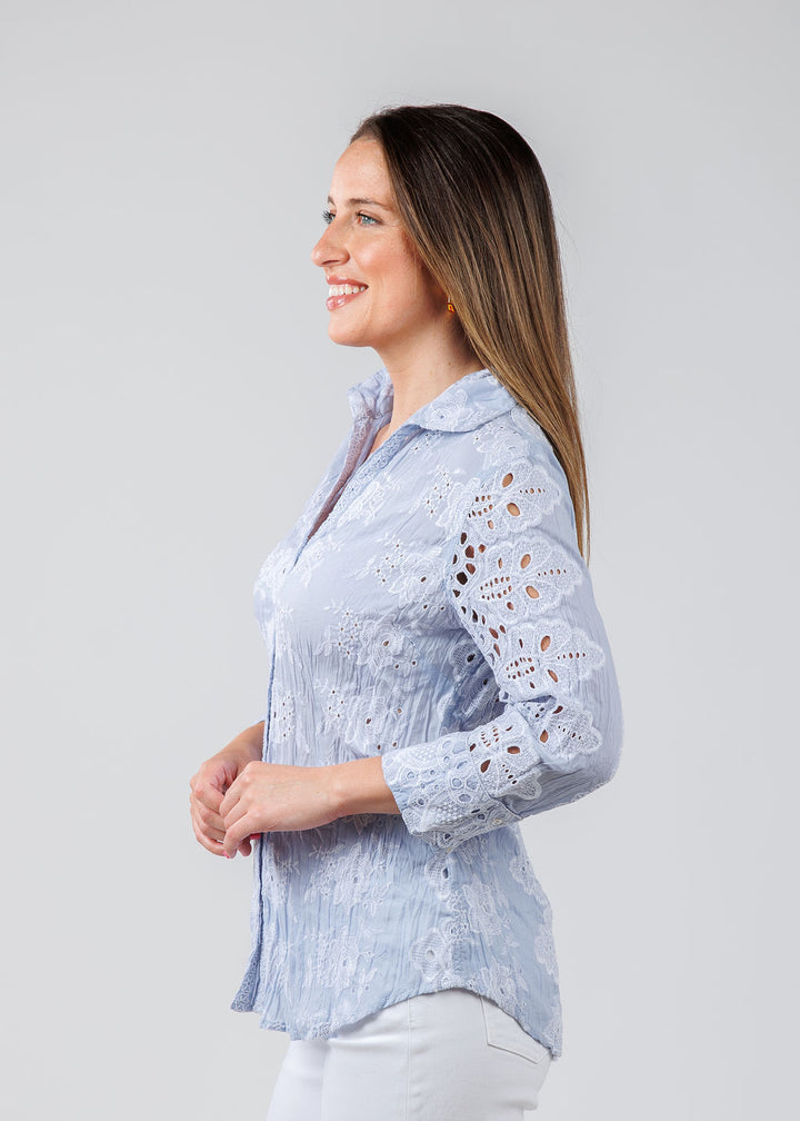 Cino Vintage Maui Embroidered Shirt in Thistle available at Barbara Katz