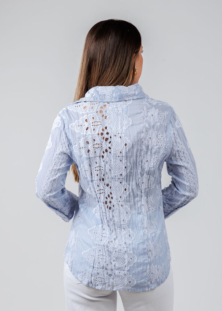Cino Vintage Maui Embroidered Shirt in Thistle available at Barbara Katz