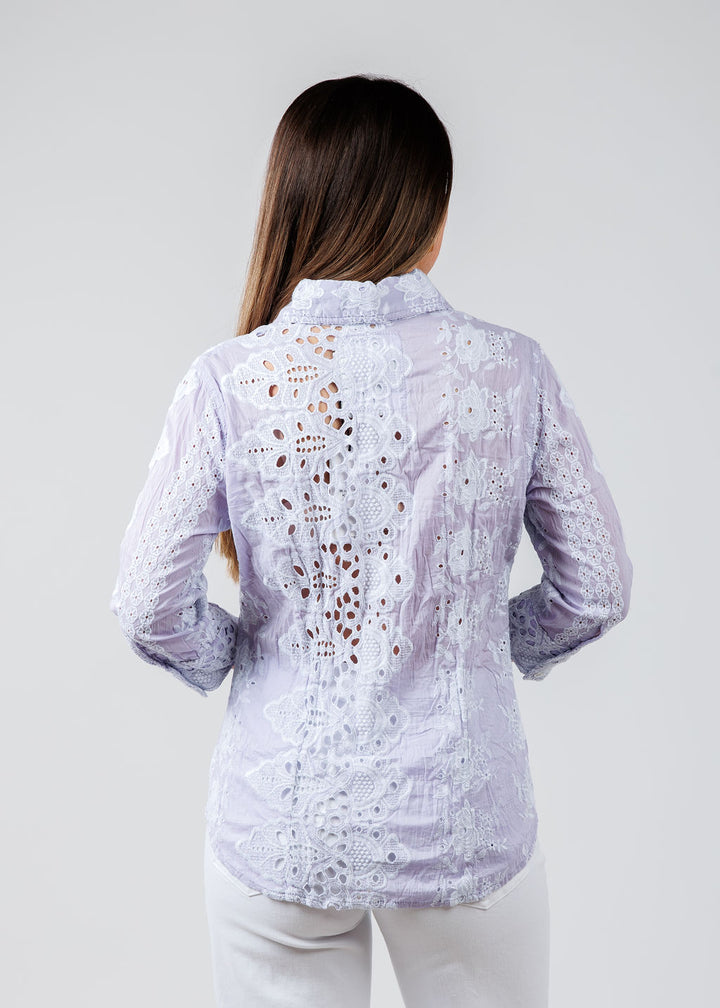 Cino Vintage Maui Embroidered Shirt in Thistle available at Barbara Katz