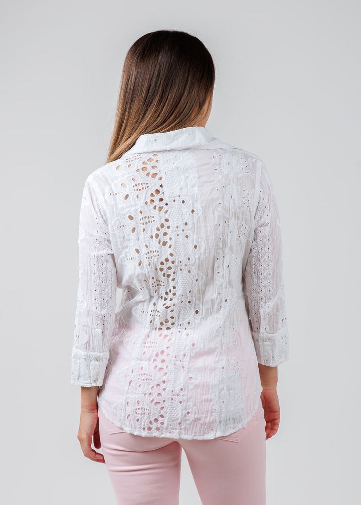 Cino Vintage Maui Embroidered Shirt in Whit available at Barbara Katz