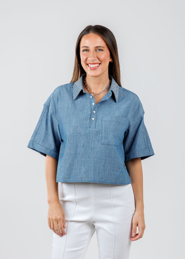 Chambray Arno Top - Medium Blue