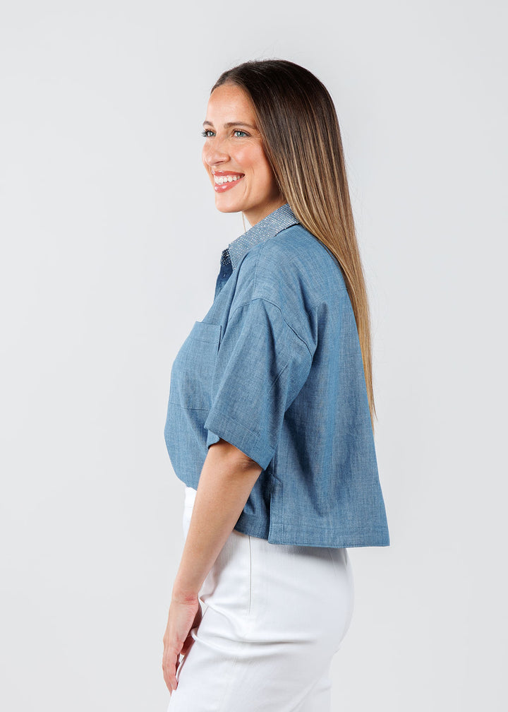 Chambray Arno Top - Medium Blue
