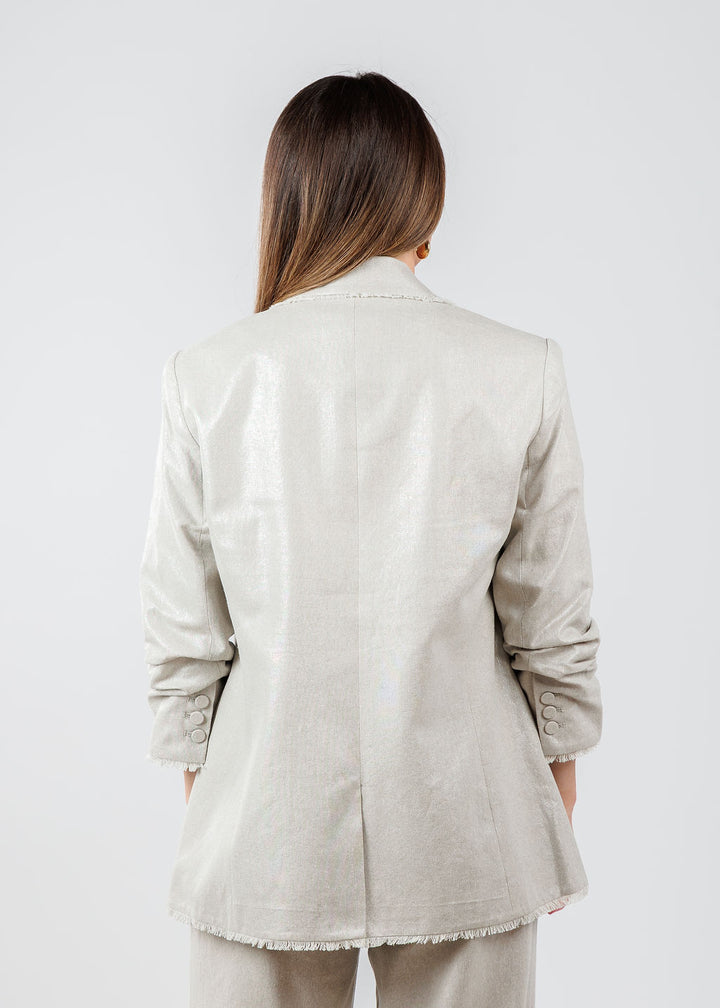 Cinq a Sept Kylie Lurex Linen Blazer in Plaster available at Barbara Katz