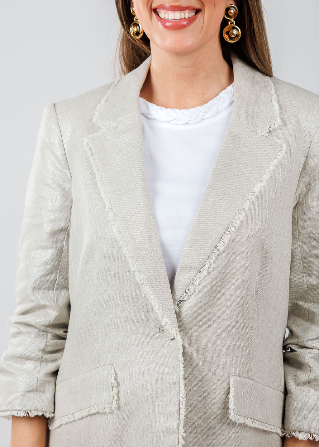 Cinq a Sept Kylie Lurex Linen Blazer in Plaster available at Barbara Katz