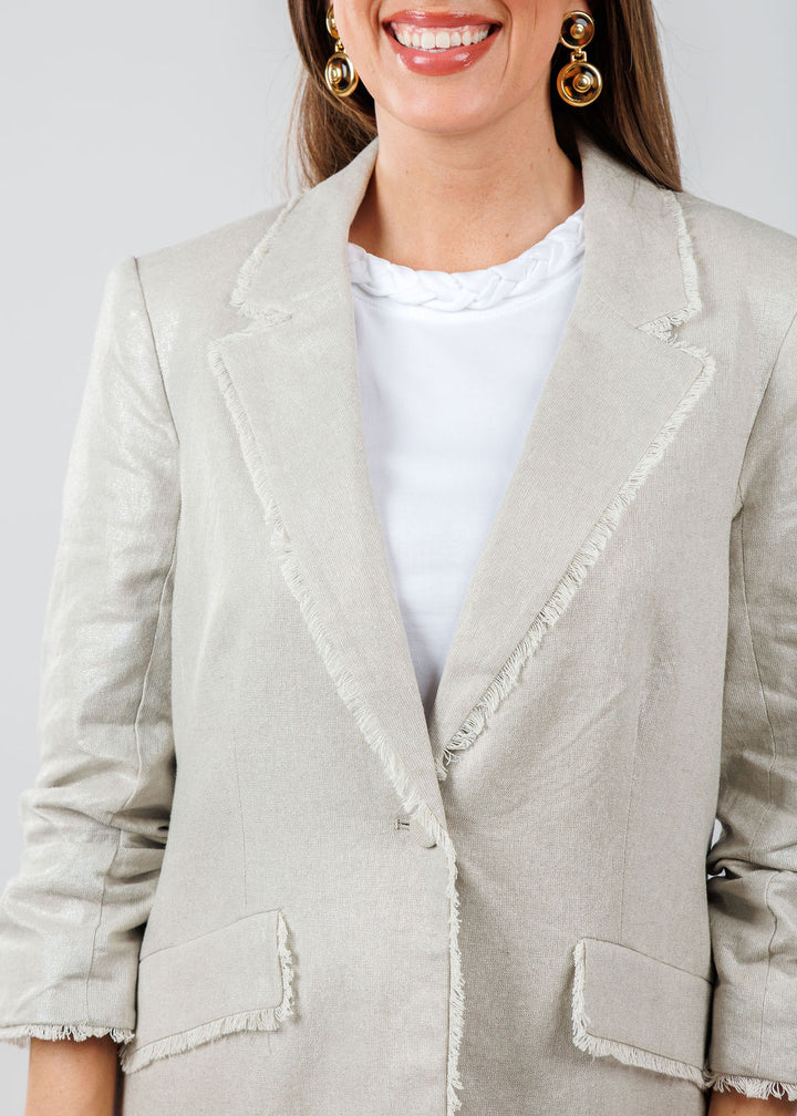 Cinq a Sept Kylie Lurex Linen Blazer in Plaster available at Barbara Katz