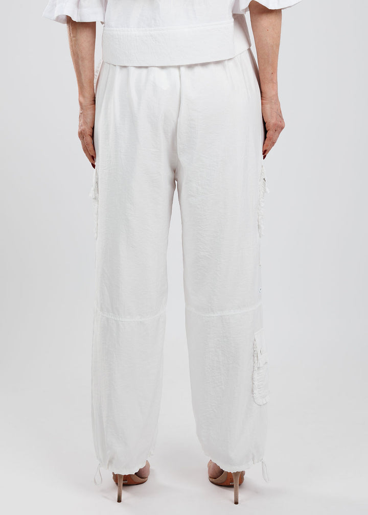 Cinq a Sept Nitsan Ruffle Parachute Pants in White available at Barbara Katz