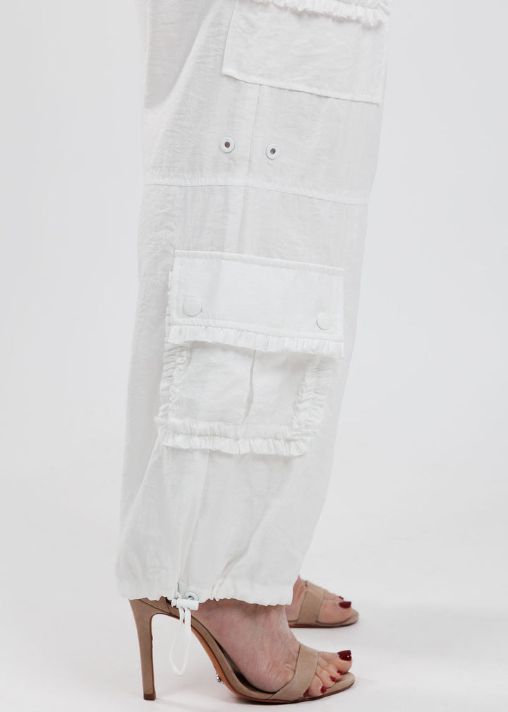 Cinq a Sept Nitsan Ruffle Parachute Pants in White available at Barbara Katz