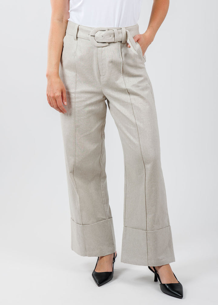 Cinq a Sept Vassi Lurex Linen Pants in Plaster available at Barbara Katz