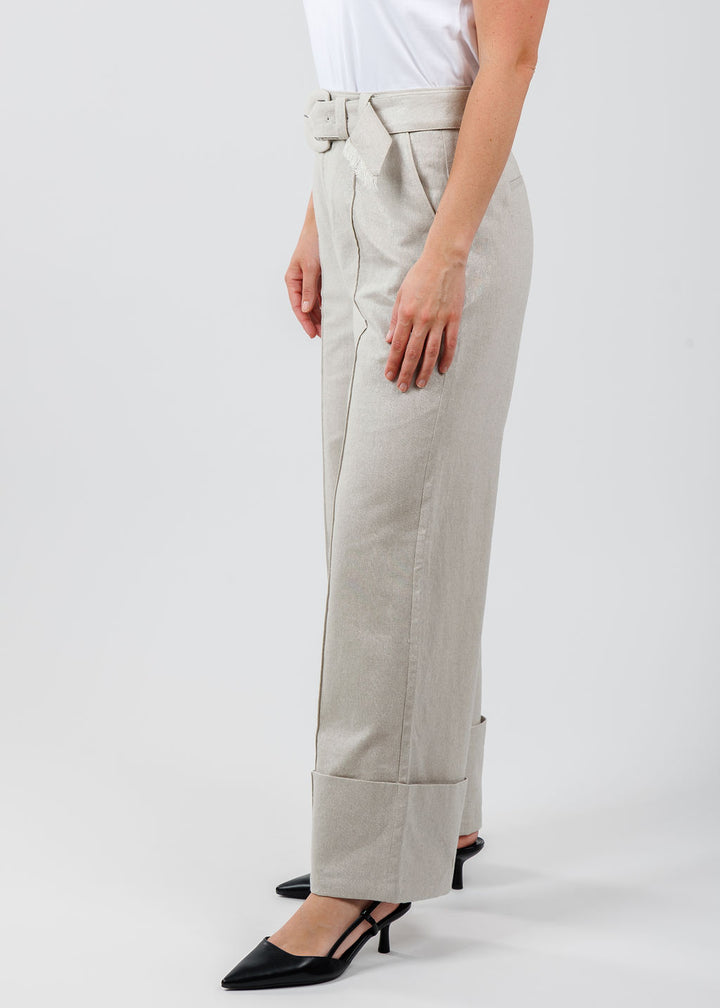 Cinq a Sept Vassi Lurex Linen Pants in Plaster available at Barbara Katz