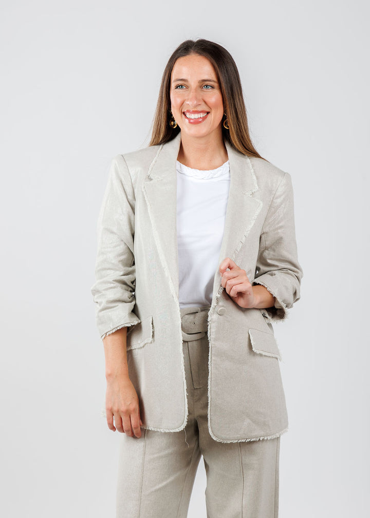 Cinq a Sept Kylie Lurex Linen Blazer in Plaster available at Barbara Katz