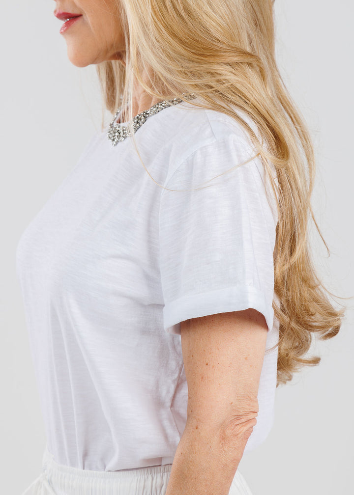 Cinq a Sept Crystal Garden Bree Tee in White available at Barbara Katz