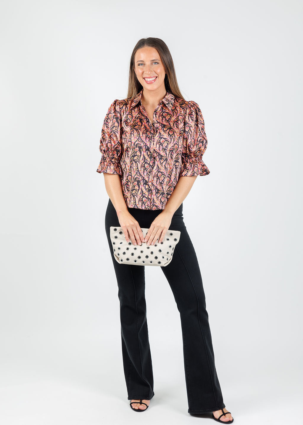 Cinq a Sept Charming Paisley Fiona Top in Obsidian Multi available at Barbara Katz