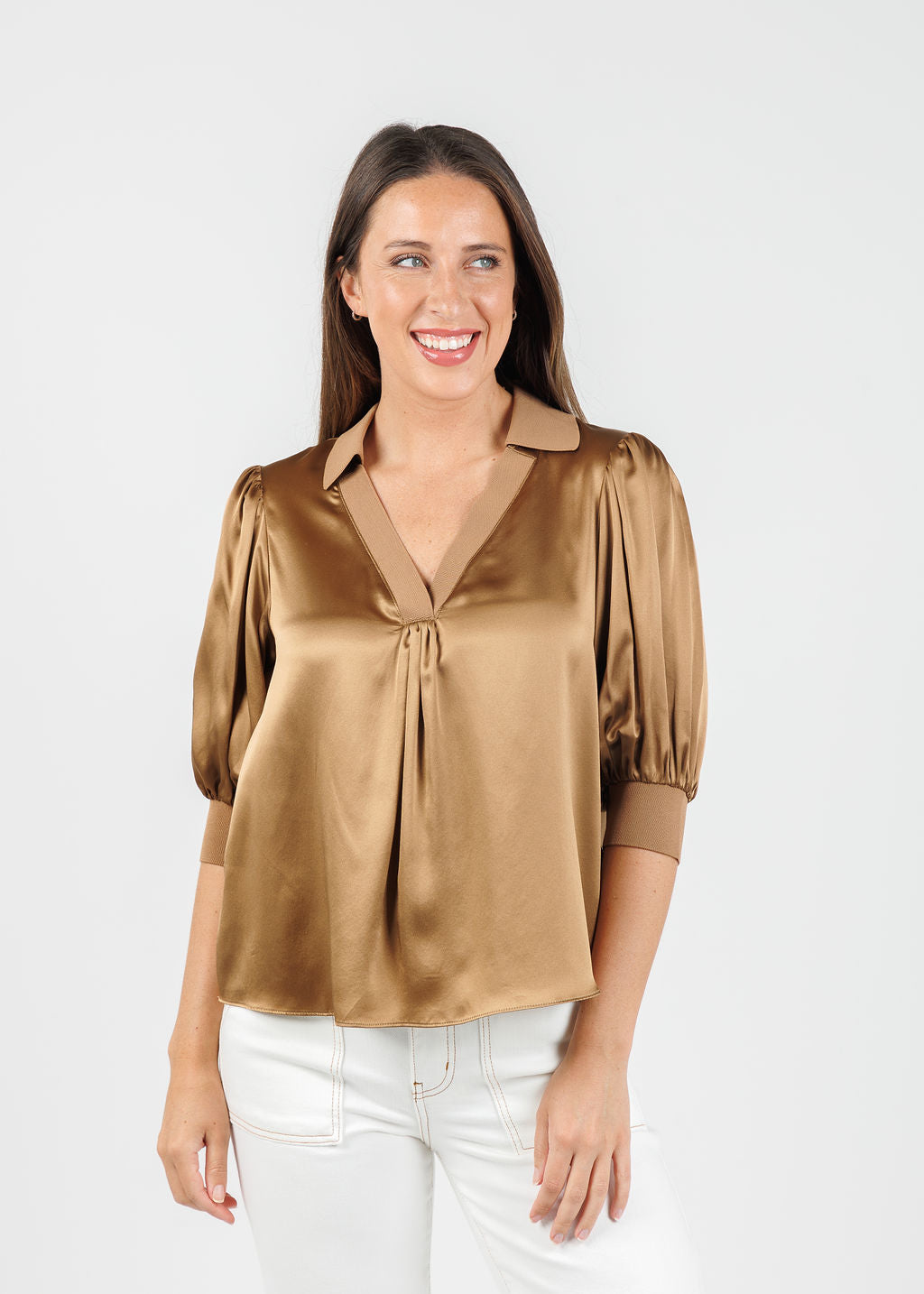 Cinq a Sept Weldon Top in Brown Sandstone available at Barbara Katz