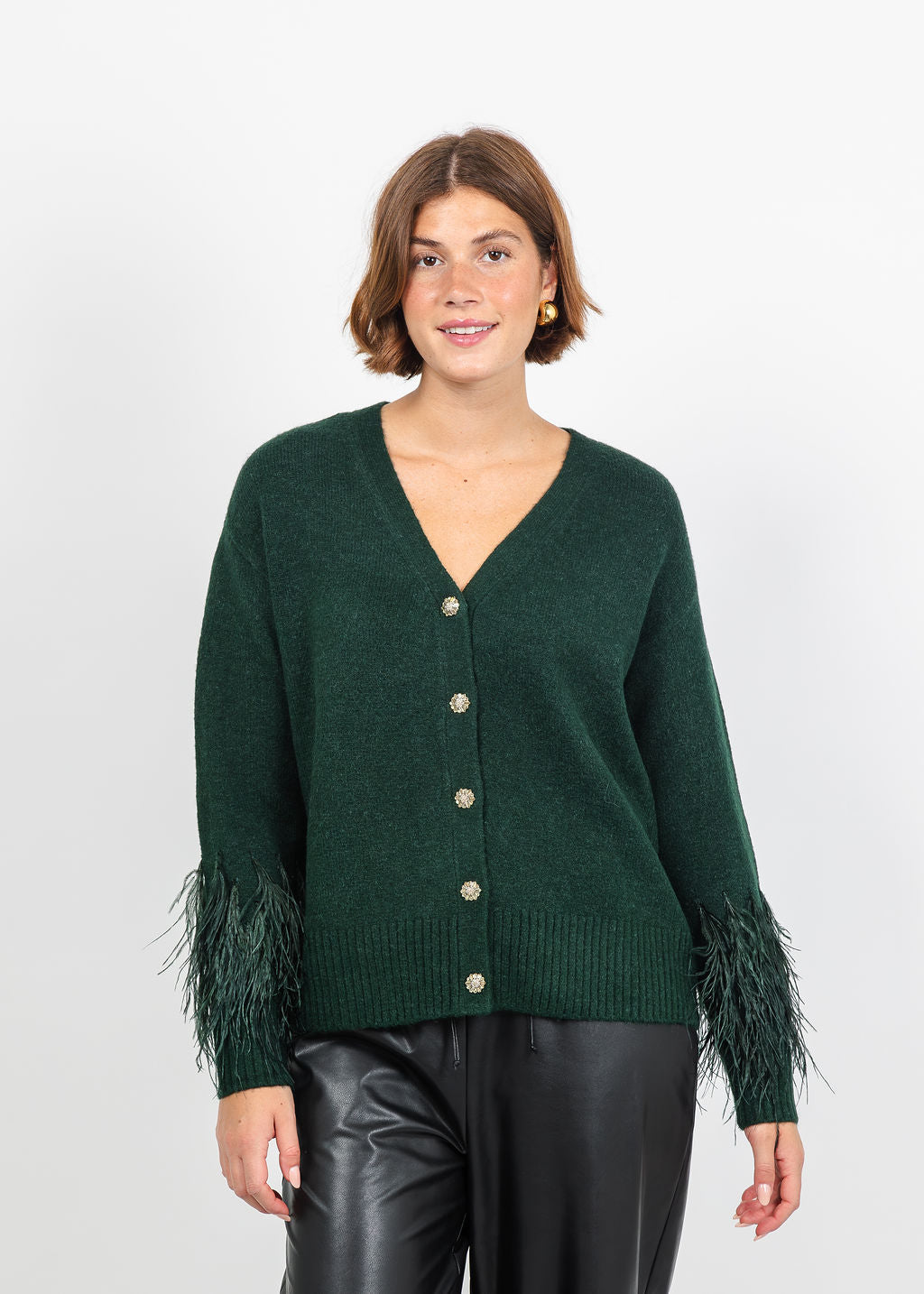 Cinq a Sept Briana Feather Cardigan in Deep Malachite available at Barbara Katz