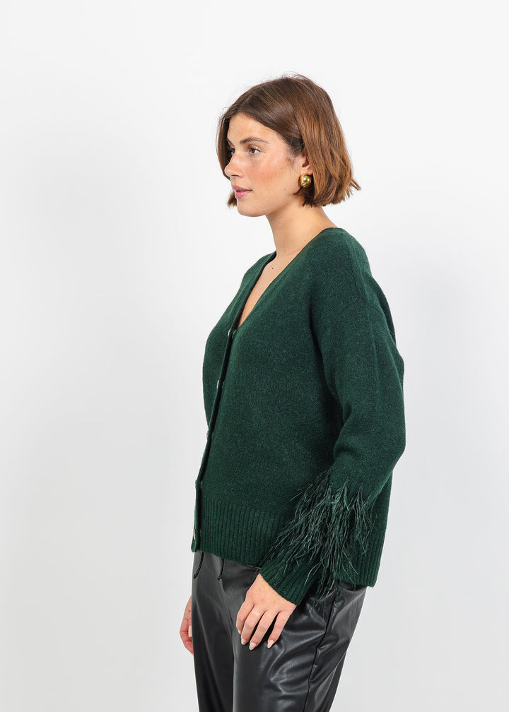 Cinq a Sept Briana Feather Cardigan in Deep Malachite available at Barbara Katz