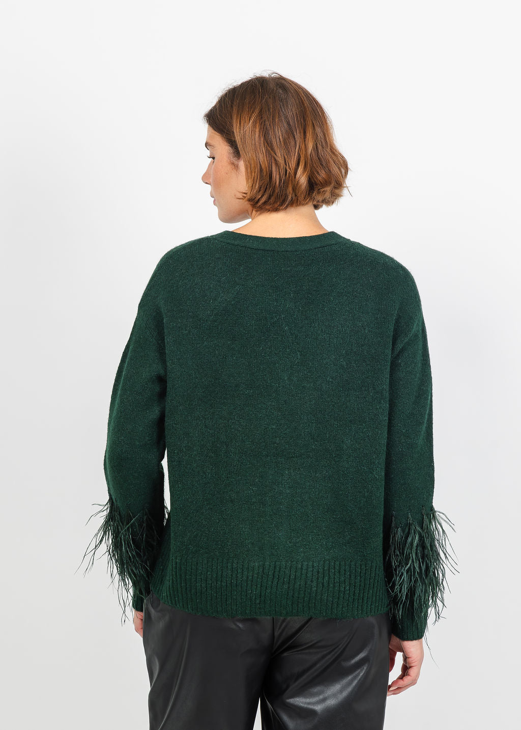 Cinq a Sept Briana Feather Cardigan in Deep Malachite available at Barbara Katz