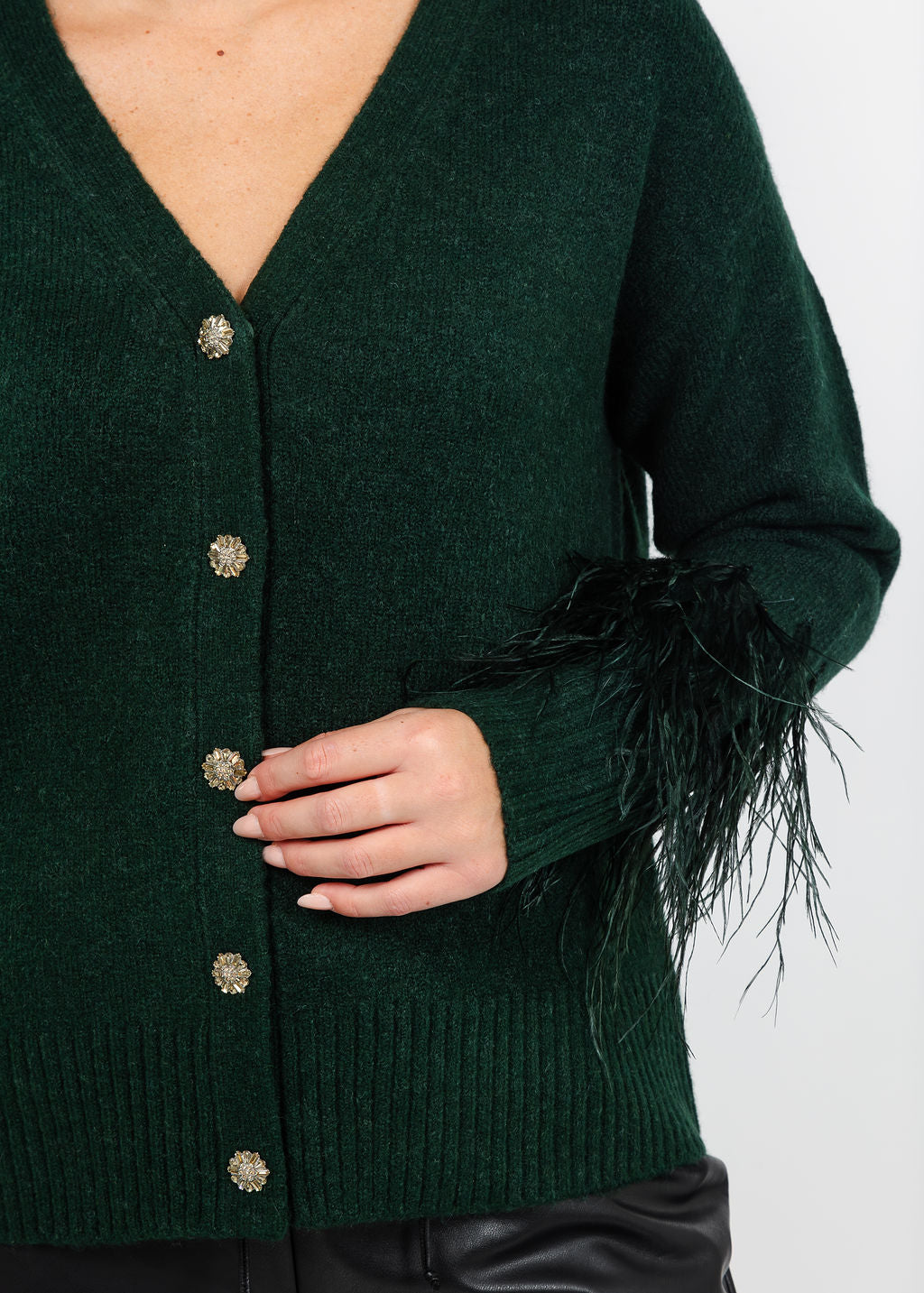 Cinq a Sept Briana Feather Cardigan in Deep Malachite available at Barbara Katz