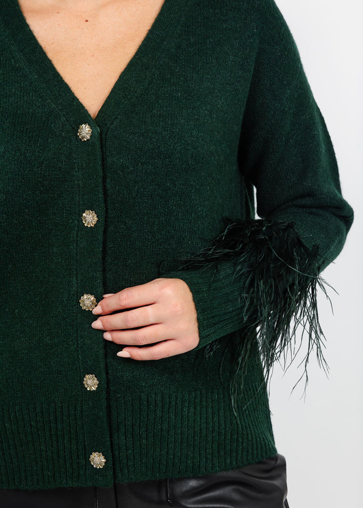 Cinq a Sept Briana Feather Cardigan in Deep Malachite available at Barbara Katz