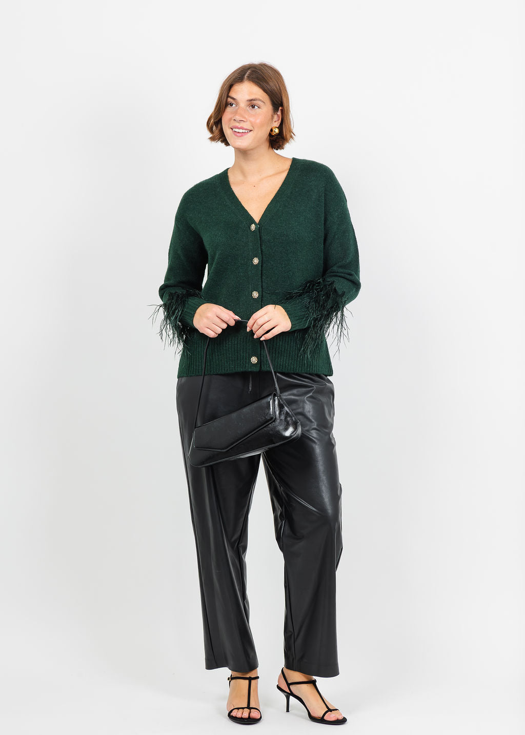 Cinq a Sept Briana Feather Cardigan in Deep Malachite available at Barbara Katz