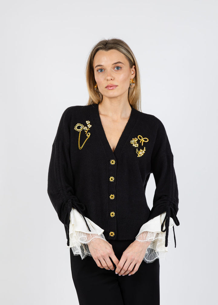 Cinq a Sept Brooches Atlas Cardigan in Black available at Barbara Katz