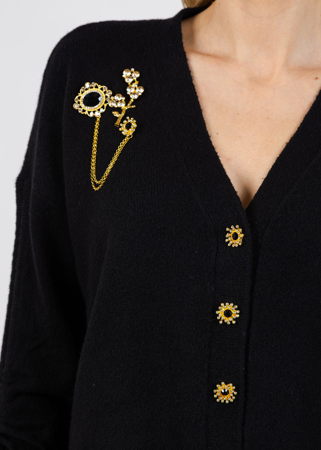Cinq a Sept Brooches Atlas Cardigan in Black available at Barbara Katz