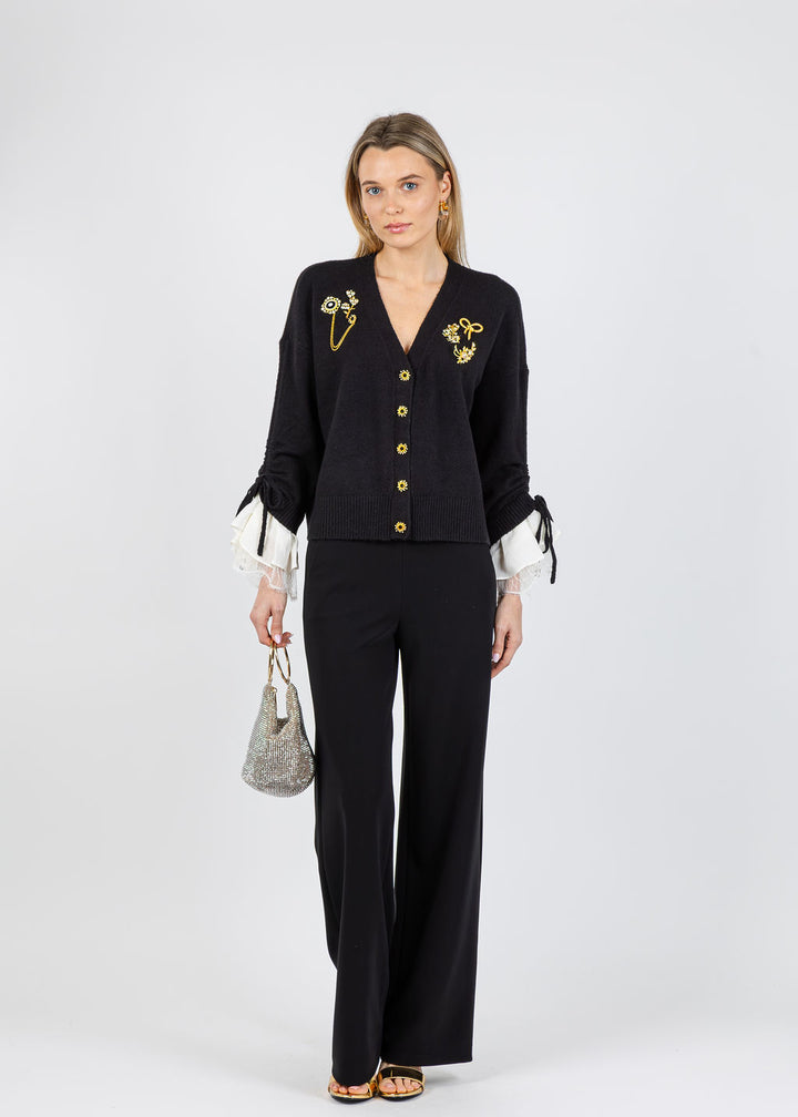 Cinq a Sept Brooches Atlas Cardigan in Black available at Barbara Katz