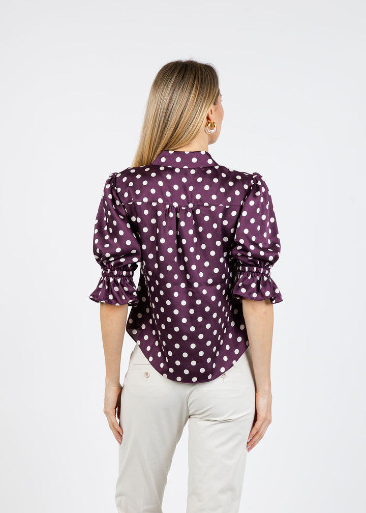Cinq a Sept Camille Polka Dot Fiona Top in Deep Plum/Limes available at Barbara Katz