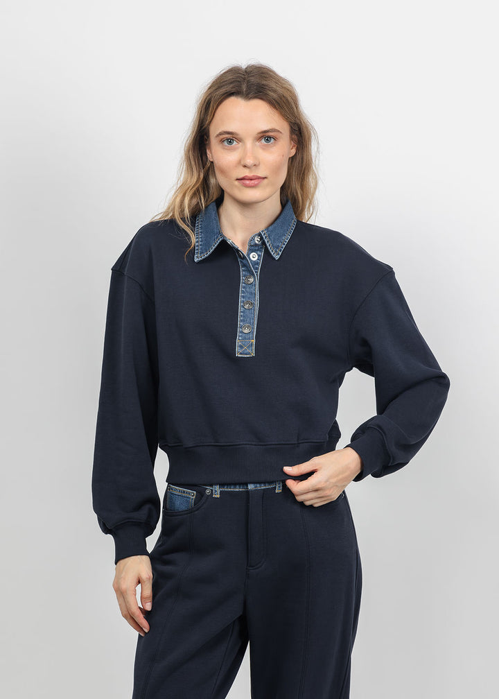 Cinq a Sept Corenna Pullover in Navy/Ruisseau available at Barbara Katz