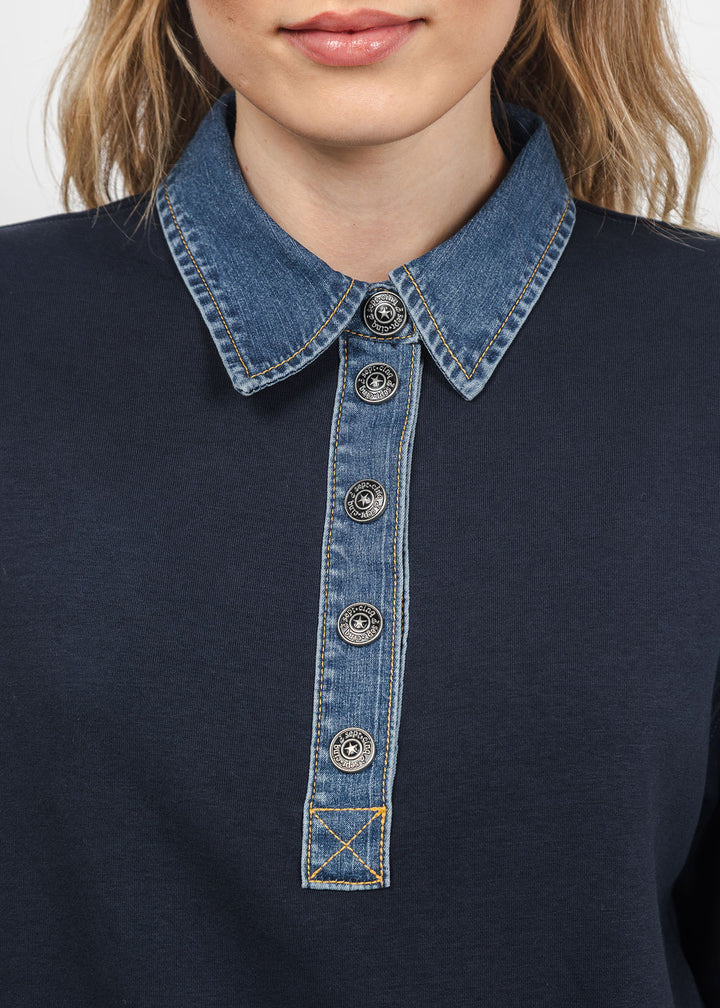 Cinq a Sept Corenna Pullover in Navy/Ruisseau available at Barbara Katz