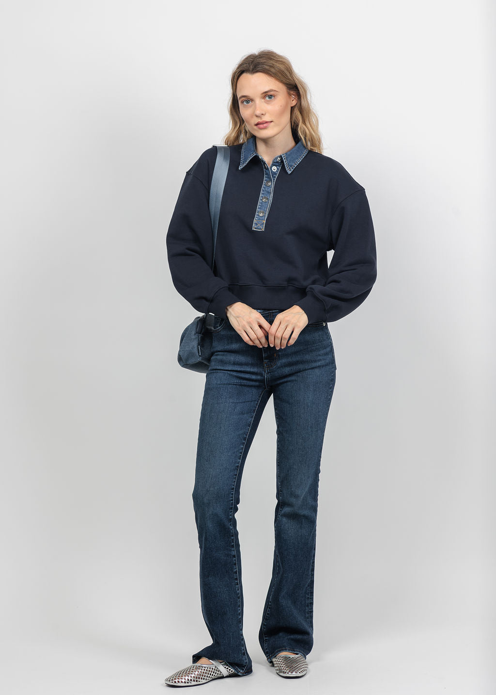 Cinq a Sept Corenna Pullover in Navy/Ruisseau available at Barbara Katz