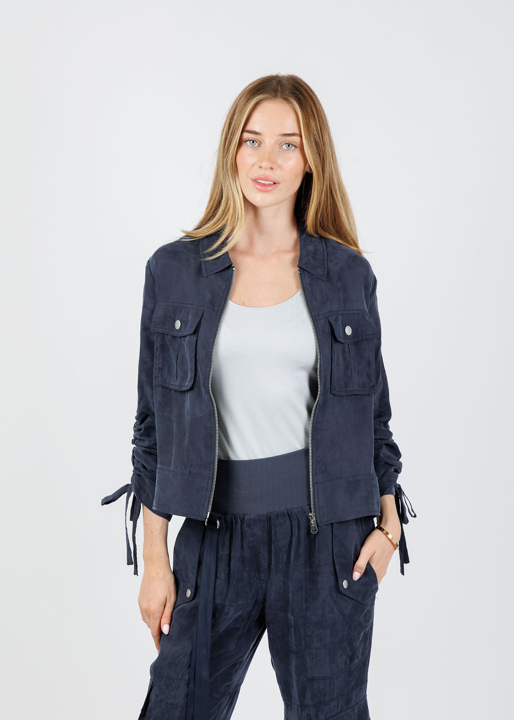 Cinq a Sept Dale Washed Twill Jacket in Navy available at Barbara Katz